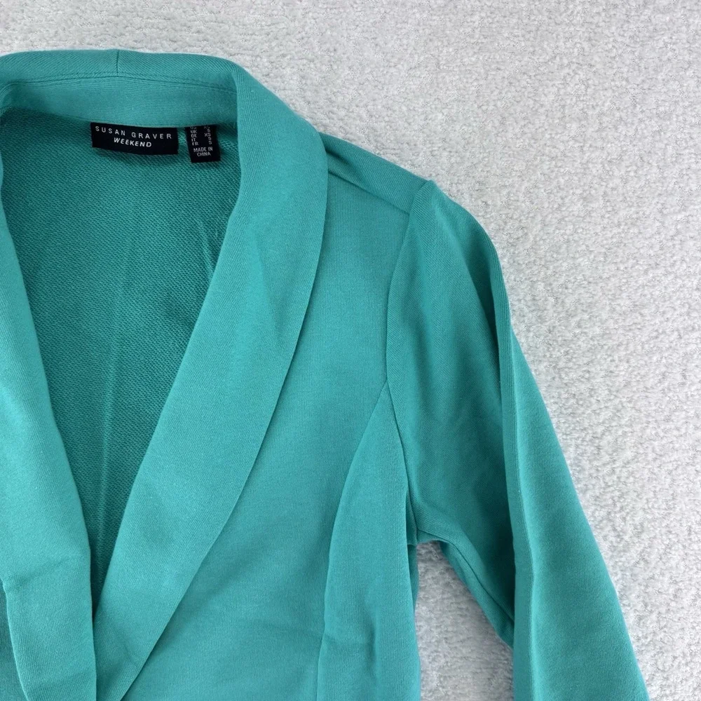 Susan Graver Weekend Marina Knit Blazer XS Raw Turquoise Blue